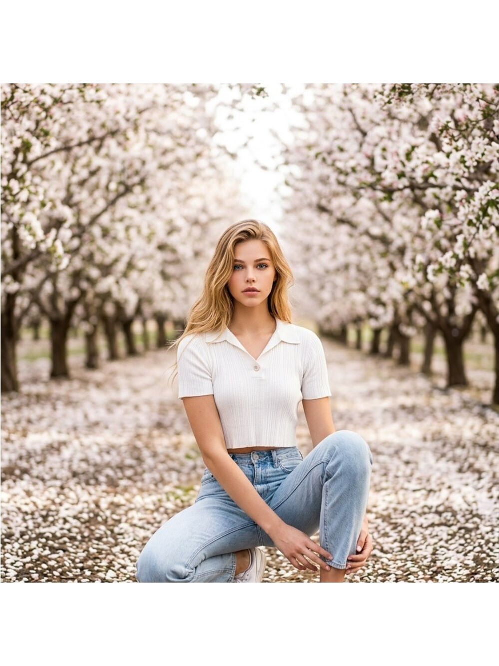Marled Cream Ribbed Polo Crop Top - Picture 2 of 4